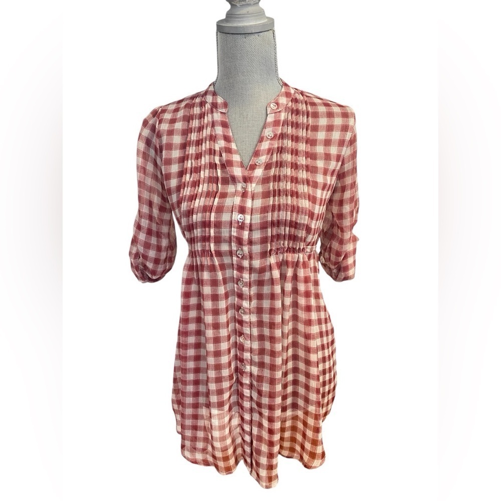 American Rag Red and White Check Top with Roll up Sleeves WOMENS size XS